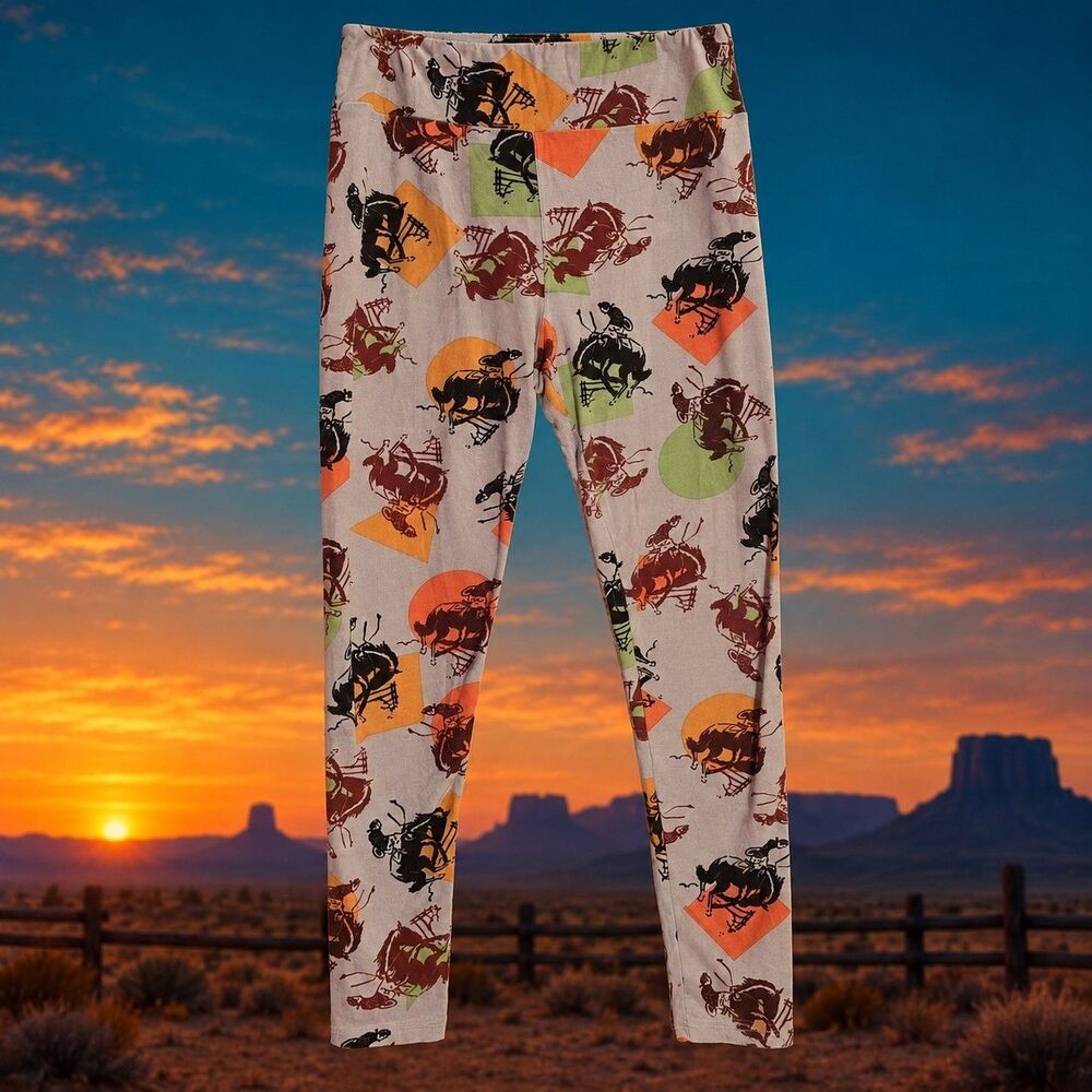 LuLaRoe Tall & Curvy Leggings Western Horseback Rider Equestrian Horse Country